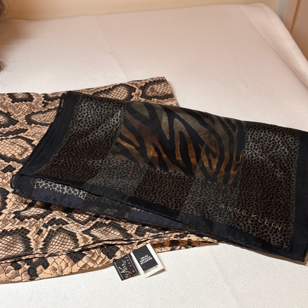 Lot of Two Animal Print Silk Scarves Anne Klein /Nick and Nora